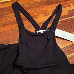 Soft Black Button Strap Overalls